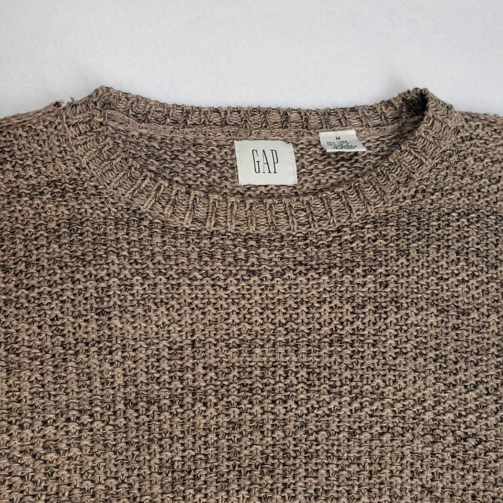 GAP Womens 90s Chunky Knit Crew Neck Sweater Linen Size Medium Oatmeal Neutral - Picture 14 of 16